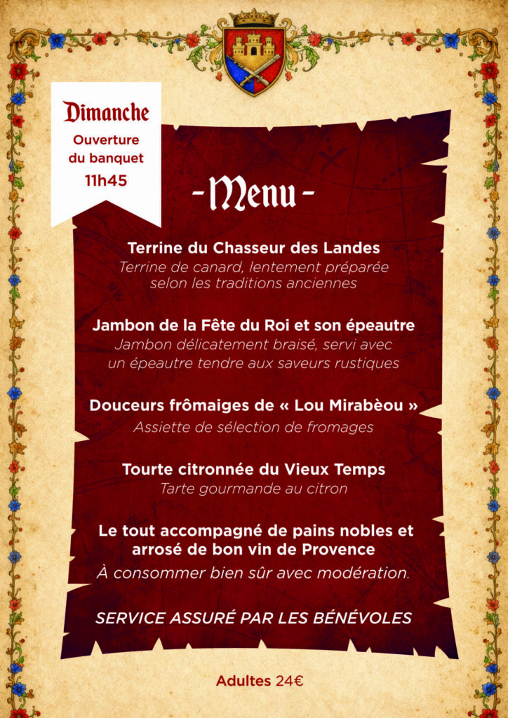menu banquet medieval dimanche
