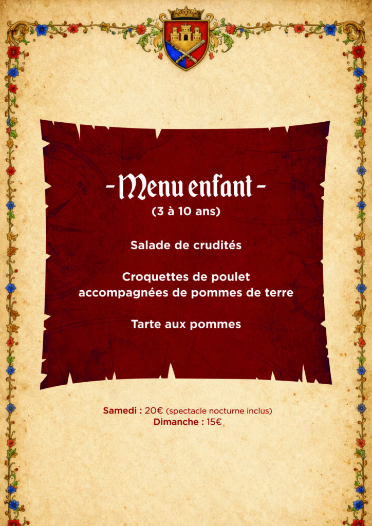 menu banquet medieval enfant