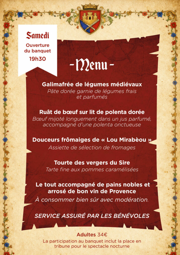 menu banquet medieval samedi